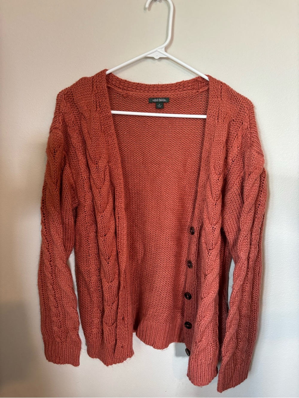 wild fable Rust Cable-Front Button Cardigan